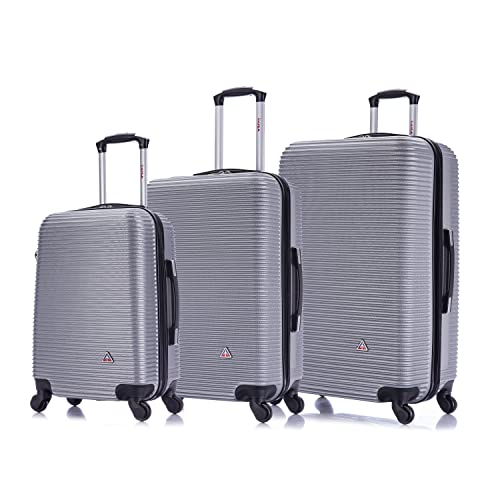 Inusa Royal Hardside Luggage Set With Spinner Wheel, Travel Suitcases With Ergonomic Gel Handle And Studs, Silver, 3 Piece Set (20/24/28) #TOP25