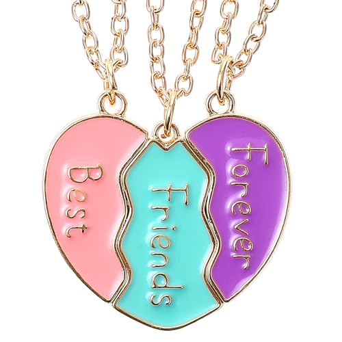 BFF Necklace for 3, Best Friend Necklaces Pendant Heart Broken Stitching Necklace 3 Person Friendship Necklaces Set for Best Friends Women Anniversary Birthday Gifts