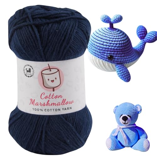 Image of NESTNHAVEN Cotton Marshmallow 100% Cotton Yarn - (50 g, 130 m) - Luxury Yarn for Crochet, Amigurumi, Embroidery, Toys, Garments, Flowers and Hobby Projects (Dark Denim Blue)