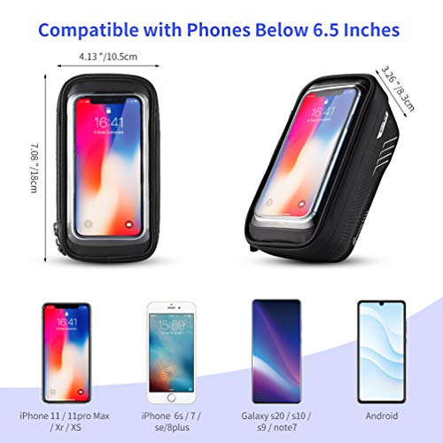 VBG VBIGER Bike Phone Bags Bike Front Frame Bag Waterproof Cycling Phone Mount Pack Bicycle Top Tube Handlebar Bags with Touch Screen Phone Holder Case (Black)