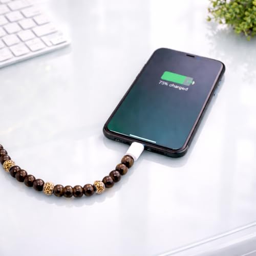 Image of Stylish Beaded Phone Charger Cable Colors USB Charging Cord for Smartphones (2-1 to USB C, Leopard, 3.3ft)