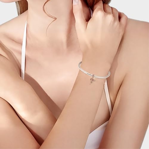 Image of S925 Sterling Silver Rose Gold Romantic Charm Pendant, Gifts for Family Friends Girlfriend, Valentine's Day Birthday Christmas Anniversary, Bracelet Necklace Bead Dangle Charm for Women Jewelry