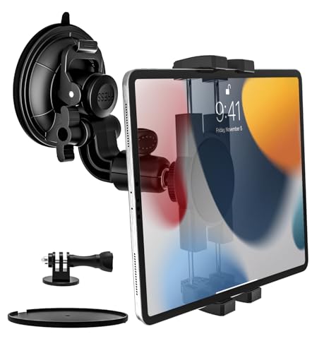 YOOZ Heavy Duty Suction Car Tablet Mount for Windshield, Truck Tablet Holder Dashboard Window with 1/4' Screw Adapter for iPad Pro Air Mini, Galaxy Tabs, Phones, 4-12.9' & Gopro/Camera