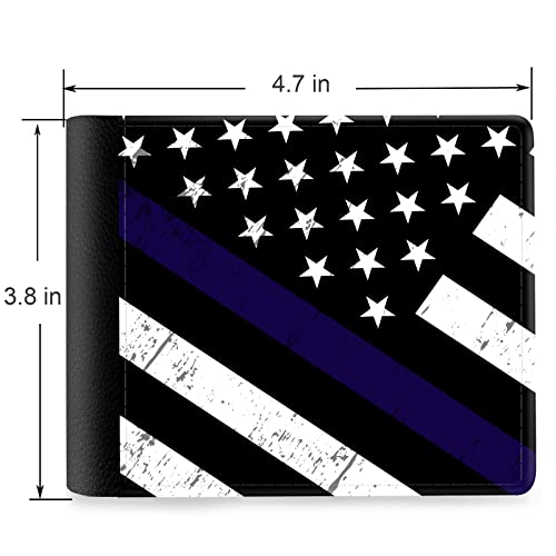 (Flag of USA with Thin Blue Line Front Pocket Slim Bifold Leather Wallet RFID Blocking with ID Window for Men2