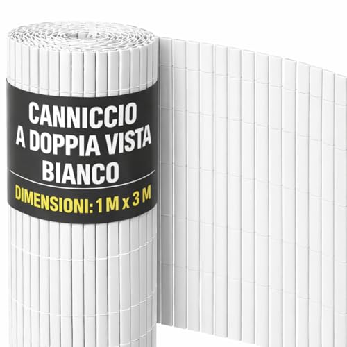 OWIJI Arella in PVC Canniccio Frangivista Bianco 100x300 Cm Listelli Bifacciali Doppio Schermo Privacy Ovale Plastica Privacy Giardino Terrazzo Balcone Copertura Resistente
