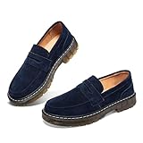 SENNYO Women's Suede Penny Loafer Comfort Driving Moccasins Casual Slip-Ons Loafer Flats Fashion Women Business Work Shoes Navy Blue,8 US