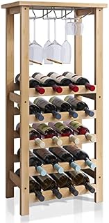 SMIBUY Wine Rack with Glass Holder & Table Top, 20 Bottles Storage, Floor Free Standing Bamboo Display Shelves for Home, Kitchen, Pantry, Cellar, Bar (Natural )