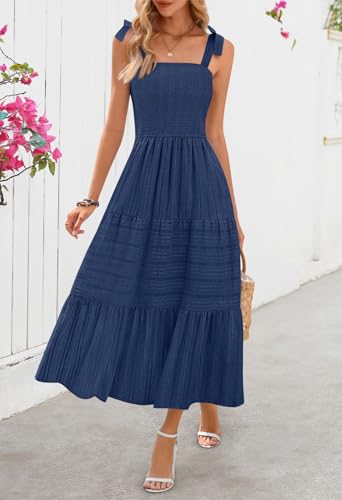 MEROKEETY Women's Summer Boho Maxi Dress Beach Vacation Casual Smocked A Line Sundress with Pockets2