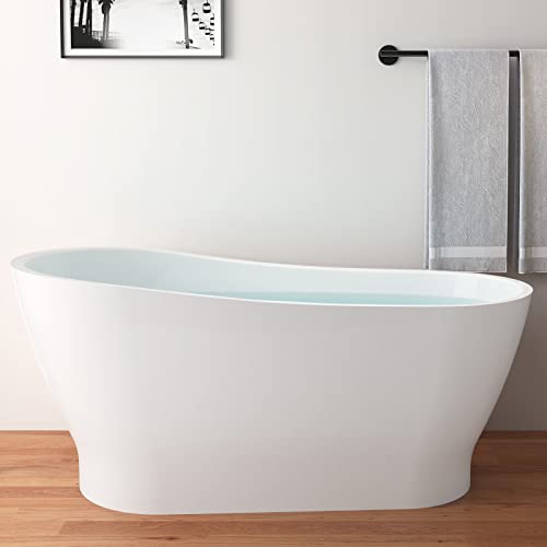 Image of 59 inch Acrylic Freestanding Bathtub, Elegant Skirted Free Standing Tub, Soaking Tub with Integrated Slotted Overflow, Toe-Tap Chrome Drain, cUPC Certified, Glossy White