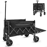 Collapsible Foldable Wagon, Beach Cart Large Capacity, Heavy Duty Folding Wagon Portable, Collapsible Wagon for Sports, Shopping, Camping (Black, 1 Year Warrant)