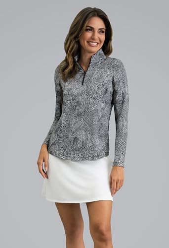 IBKUL UPF 50+ Sun Protection Icefil Cooling Moisture-Wicking Stephanie Long Sleeve Mock Neck Top Black/White/Stephanie/L