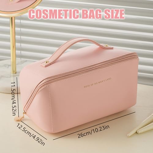 JSTHHTT-Makeup-Bag-Large-Capacity-Travel-Cosmetic-Bag-Portable-Makeup-Organiser-Toiletry-Bag-Travel-Essentials-Wash-Bag-with-Handle-and-Compartments-for-Women-Girls-Pink