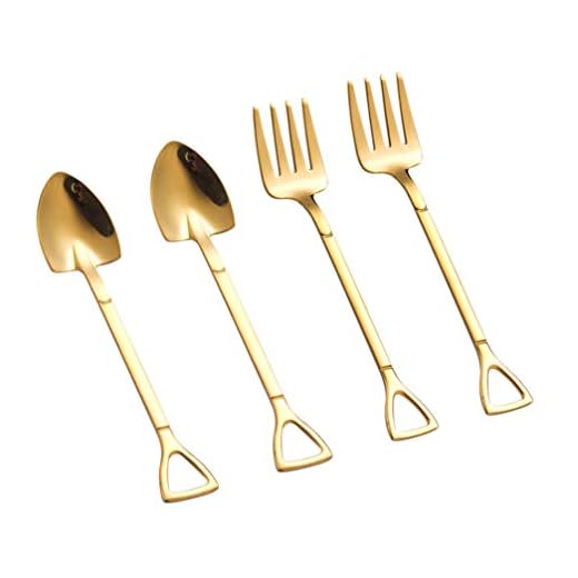 Angoily 4 Pcs Rostfritt Stål Kaffeskeder Glass Dessert Teskedar Rörande Skedar Fruktgaffel För Kaffete Jam Bad Salt Förrätter Gyllene