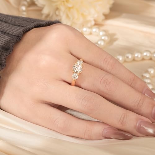 Image of Jeulia 1 Ct 3-Stone Moissanite Engagement Ring for Women, Round Cut Solitaire Promise Ring, 14K Gold Plated over Solid Sterling Silver, GRA Certificate, Promise Gift for Her