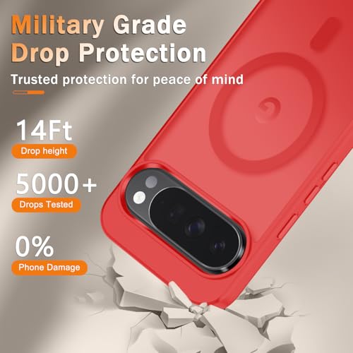 Image of for Google Pixel 10 /10 Pro Case, Matte Magnetic Phone Cover [with 1 Screen Protector] [Support for MagSafe] [Shockproof Military Grade Protection] Translucent Frosted Back, Red