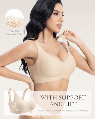 Image of Scalloped Lift Bras for Women No Underwire Buttery Soft Push Up Wireless Bras V Neck Seamless Bralettes