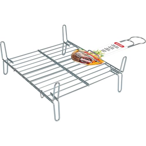Algon | Parrilla Barbacoa 30x30 Acero Inoxidable Zincado Gris Metalizado con Cierre de Seguridad   Parrilla Ideal para Asar Carnes y Verduras Resistente y Duradera para Exterior