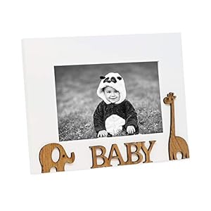 Isaac Jacobs Wood Sentiments “Baby” Picture Frame, 4×6 inch, Photo Gift for Family, Tabletop, Desktop Display & Wall Display, Animal Cutout Details (White)