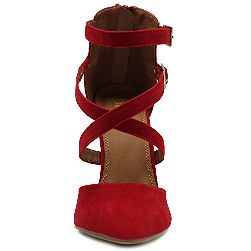 Ollio Women Shoes Cross Strap Back Zipper Stiletto High Heel Faux Suede Pumps3