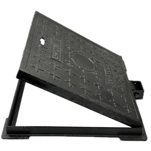 Image of Cast Iron Manhole Cover and Frame, Square Black 16x16 In