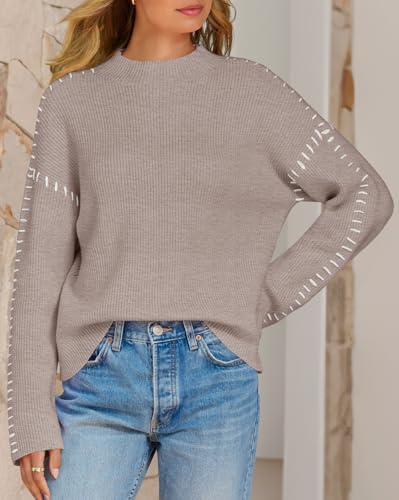 Merokeety CASUAL LONG SLEEVE PULLOVER SWEATER Women'S Mock Neck Long Sleeve Pullover Sweater Fall Casual Soft Ribbed Knit Jumper Tops thumb #2