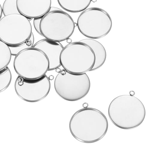 QUARKZMAN Base de bandeja de colgante redondo, 20 piezas de 18 mm - Base de ajuste de cabujones de acero inoxidable para manualidades DIY y fabricación de llaveros (plata)