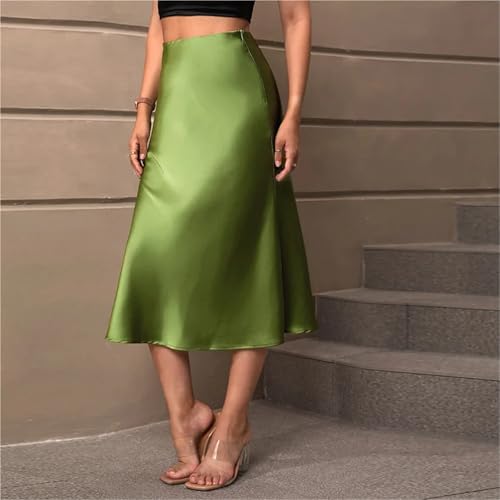 Satin Skirt Women's High-Waist Skirt Silk-Satin Feeling Solid Color A-line Simple Design Long Dress2