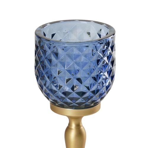 Image of Pure Home Blue Diamond Cut Hurricane - Small | Size: 9X9X21CM | Premium Hurricanes for Home Decor | Table Top & Shelf Decor Showpiece | Ideal for Diwali & Festive Gifting | Perfect for Living | Pack of 1