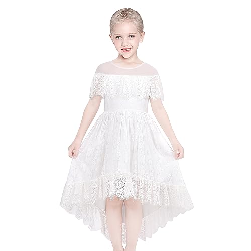 Sunny Fashion Girls Dress White Lace Floral Hi-Low Off Shoulder Pageant Bridesmaid2