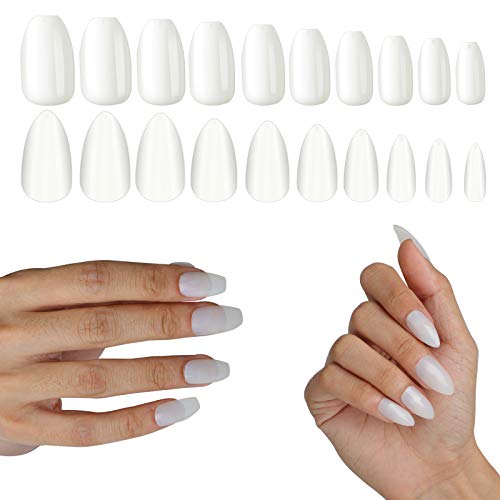 480PCS Natural Acrylic Nails Full Cover, Cosics 2IN1 Short Ballerina & Stiletto False Nails Tips Set, Press On Nail with
