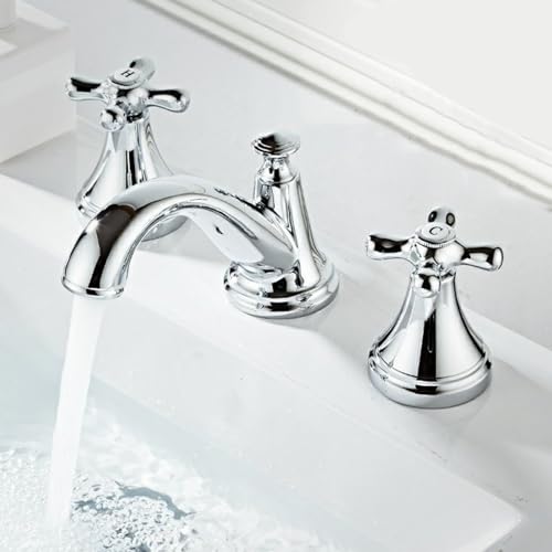 Robinet de lavabo 3 trous mitigeur eau chaude et froide en laiton chromé ISCBAFYX