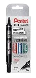 Pentel N50 Pochette de 4 Marqueurs Permanents Pointe Conique Assorties Noir/Bleu/Rouge/Vert