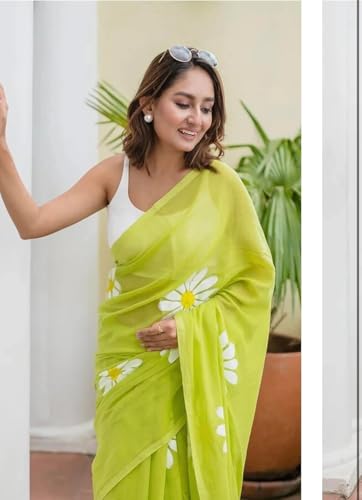 Image of Yashika Women's Georgette Floral Printed Saree With Unstitched Blouse Piece |saree for Women | New Sari | Saree