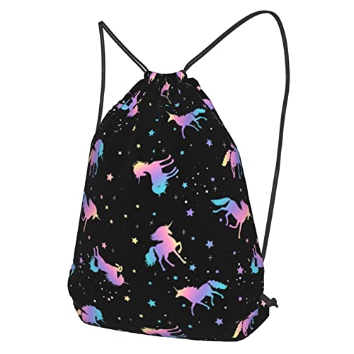 Gocerktr Unicorn And Star Silhouettes Pattern Drawstring Backpack For Women Men Waterproof String Bag Lightweight Gym Sackpack Beach Hiking Yoga Travel #TOP1