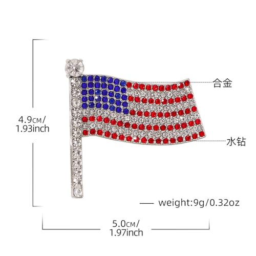 Image of Rhinestone USA Flag Brooch Pin for Women Men Shiny Crystal 4th of July American Patriotic Medal Brooches Dress Accessories Independence Presidential Election Day