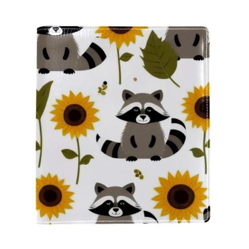 Funda para libros en piel sintética premium de girasoles y mapache protector lavable de gran formato