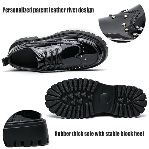Men's Patent Leather Platform Dress Shoes Classic Round Toe Thick Lug Sole Lace Up Oxfords Comfort Block Heel Derby Business Casual Shoes4