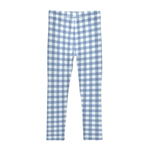 Leggings for Girls Yoga Leggings Pants Tights Trousers Dance Pants Slim Long Pants, Gingham Plaid Grey Blue, 4T2