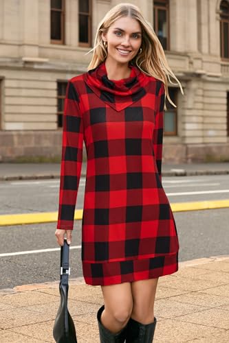 STYLEWORD Women's 2024 Winter Dress Tunic Tops for Leggings Long Sleeve Sweater Cowl Neck Fashion Shirt Dress2