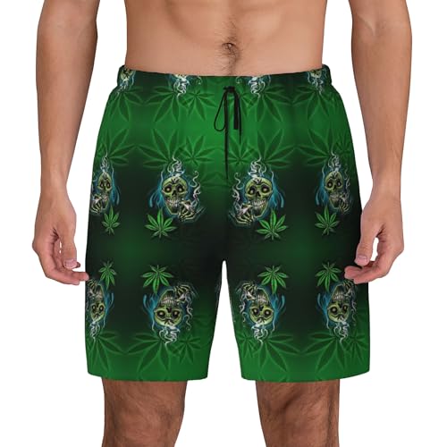 Skull Smoke Weed Mens Double Layer Swim Trunks Summer Casual Board Shorts