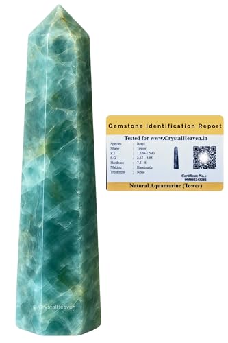 Image of Certified Aquamarine Crystal Tower Obelisk Point For Chakra, Healing And Balancing - Aaa Grade Original Certified Gemstone Agate For Reiki Meditation Yoga Spiritual (3-4 Inches)
