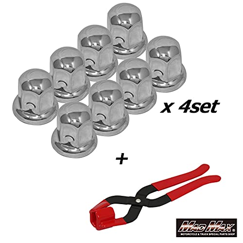 ISO33mm ステンレス製ナットキャップ フロント リア兼用 高さ50mm シルバー デコキャップ 32個セット&ナットキャッププ ナットキャップ新ISOナット対応　32.8mm　10穴用　高さ48mm