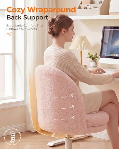Image of GTPLAYER Velvet Tall Office Chair with Wheels Vanity Chairs with Back, Versatile Height Use: Office to Bar Stools Small Ergonomic Comfy Armlees Computer Desk Chair with Bow Lumbar Pillow for Gift