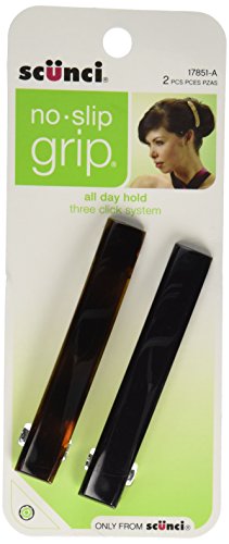 Scunci No-Slip Grip Auto Clasp Barrettes, Colors May Vary 2 ea (Pack of 2)