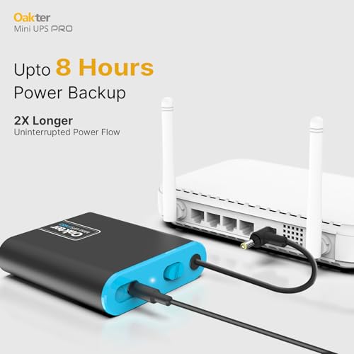 Image of Oakter Mini UPS PRO for High Capacity WiFi Routers 12V & Upto 3A | Battery 4000 mAh | Power Backup Upto 8 Hours | Support Jio, Airtel & Other Routers | Current Surge & Deep Discharge Protection |