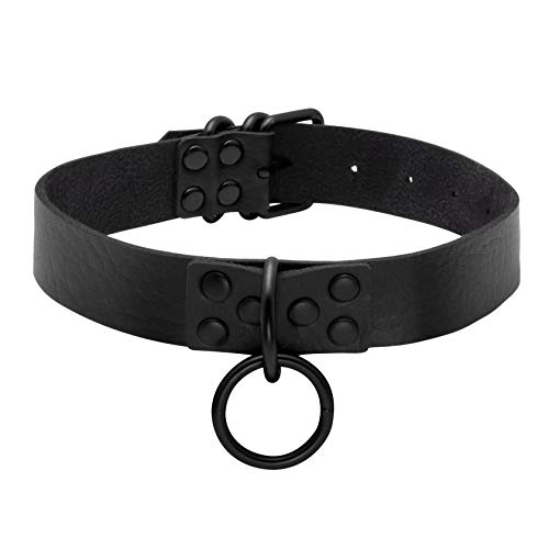 MILAKOO O Ring Punk Goth Leather Collar Choker Necklace (Black) for Men Women