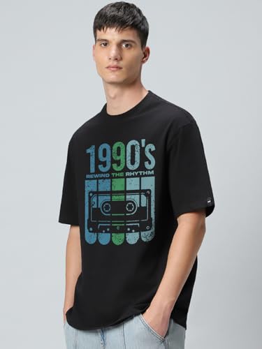 Image of Bewakoof Men's Cotton Graphic Print Oversized Fit Half Sleeve Round Neck T-Shirt | Casual Wear | Street Wear | Oversized t Shirt for Men Cotton | Baggy