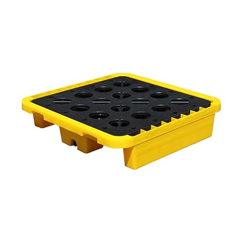 Oil Drum Spill Containment Platform with Drain Pockets, Forklift Access, Stackable Industrial Paint Pan, Removable Shipping Tray
