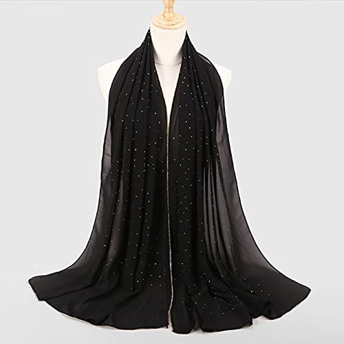 YAOSEN Women Rhinestone Hijab Muslim Head Wrap Long Scarf (Diamond-Black)3