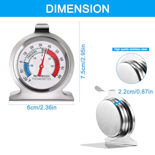 Thermomètre du réfrigérateur 4 Pack, Thermomètre de congélateur en acier inoxydable thermomètre avec indicateur rouge, Thermomètres à grand cadran pour le thermomètre de surveillance des congélateurs pour la maison, cuisine, restaurants